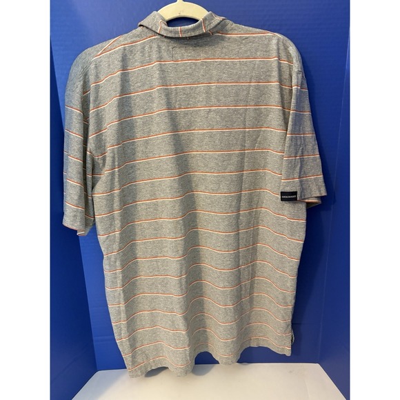 Abercrombie & Fitch Knit Polo Shirt Men's Large Gray White Stripe Retro Stretc - Picture 3 of 4